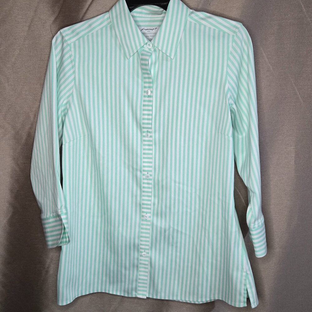 Foxcroft, Aqua, Cream, Top, Size: 2